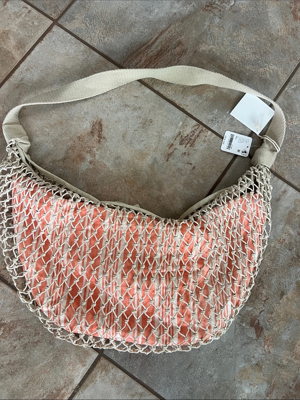 Free People Coral Woven Shoulder Bag with Cream Strap